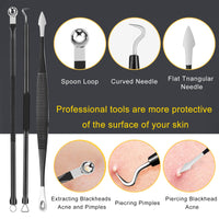 Boxoyx Pimple Popper Tool Kit - 10Pcs Blackhead Remover Comedone Extractor Tool Kit with Metal Case for Quick and Easy Removal of Pimples, Blackheads, Zit Removing, Forehead, Facial and Nose(Black)