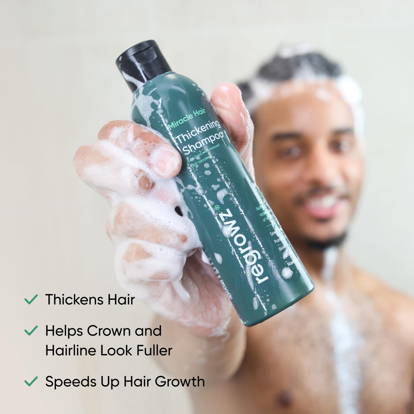 Regrowz Organic Hair Thickening Shampoo with Biotin & Rosemary Oil - 225ml - Pack of 2 - Natural Anti Hair Loss Treatment - Suitable for Men & Women