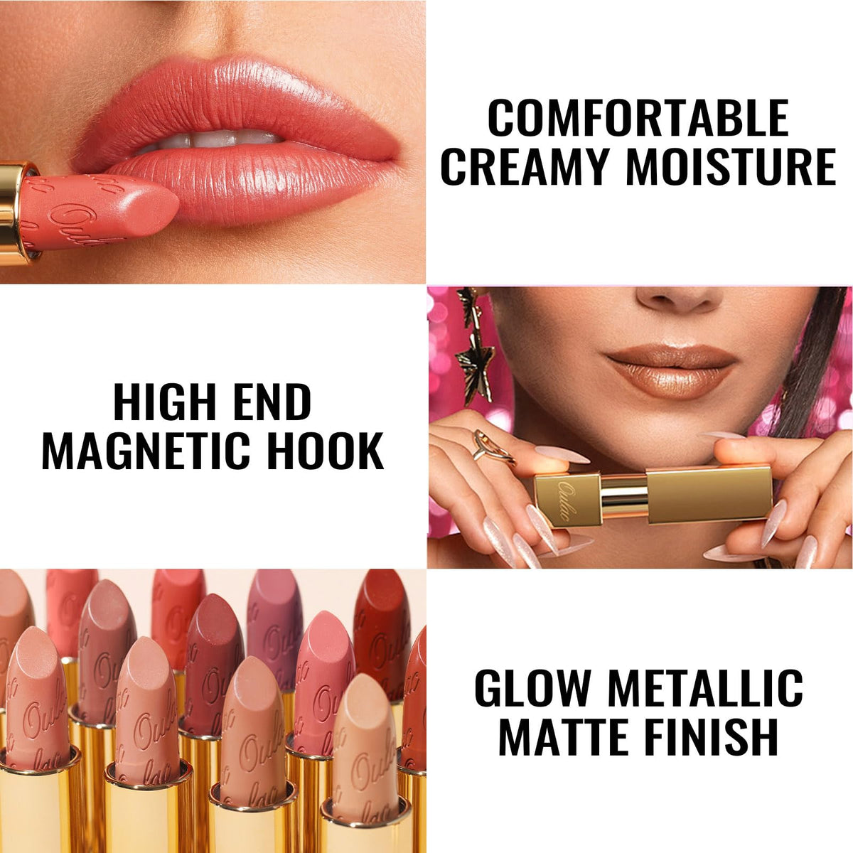 Oulac OULAC Glow Metallic Shine Lipstick, Nude High Impact Lipcolor, Lightweight Soft and Ultra Hydrating, Long Lasting, Vegan & Cruelty-Free, Full Coverage Lip Color 4.3 g/0.15 GM10 Chicness