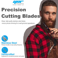 YNR Instruments England | Beard Moustache Scissors | Professional German Steel Mustache Trimming | Hand Forged Precision Edge Men Facial Hair Grooming Kit All Body Hair (Black)