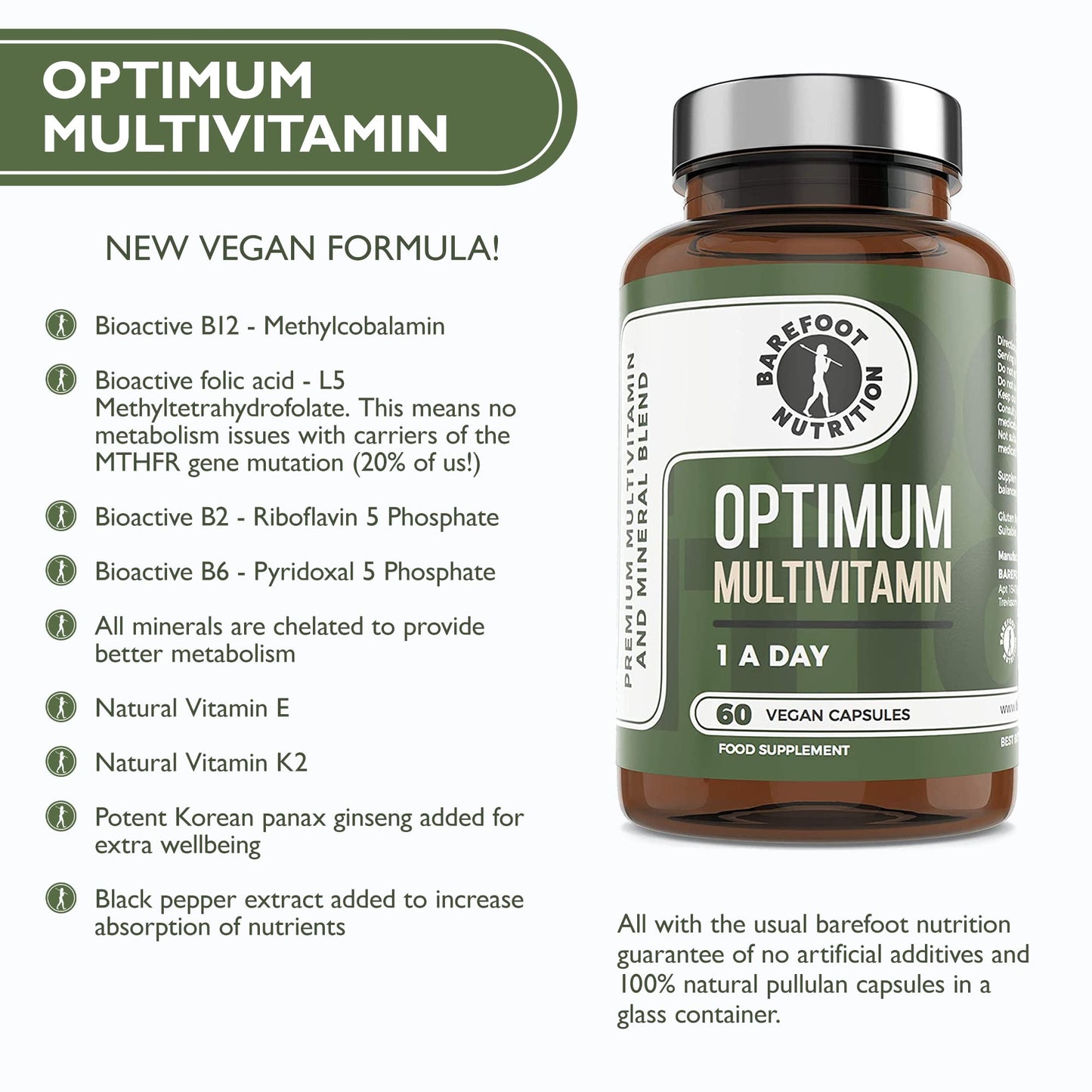 Barefoot Nutrition - Optimum Multivitamin & Mineral Supplement, Bioactive High Strength Formula with Vitamin C Complex, Superior Absorption for Immune Support - 60 Vegan Capsules