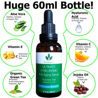 Pro-Elegance Hyaluronic Acid Serum for face 60ml Bottle Anti ageing & wrinkle Cruelty Free Best Pure Liposome Moisturiser with Vitamin C Green Tea Vitamin E & Organic Jojoba Oil