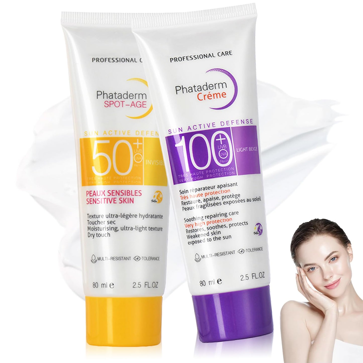 2Pcs Sunscreen SPF 50 100+, Sun Cream SPF PA+++, Face Moisturiser Sun Serum Korean Skin Care, Ultra Light UV Protetion Face Sunscreen, Factor 100 High Protection Sun Essence - Refreshing & No Sticky