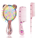 Cosysparks Toddler Hair Brush Girl, 3 Pcs Detangler Brush and Comb Set Mini Hair Brush Cute Kids Detangle Hair Brush Pocket Airbag Comb Massage Comb for Girls Wet Dry Hair (Pink)