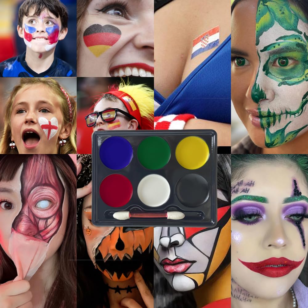 HISUNBEN Kids Face Paint Kit ，Non-Toxic Face Painting Body Paints for Kids and Adults with Water Based Colors，Halloween Face Paint (6 Colors)