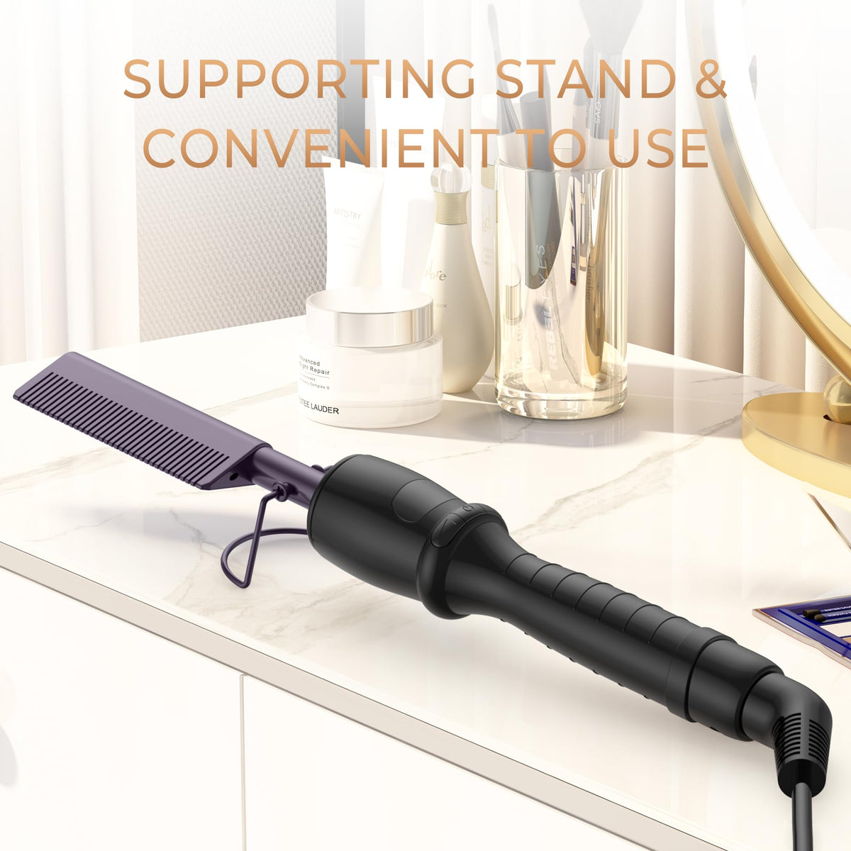 UKLISS Hot Comb for Wigs Afro Hair Beard Curly Hair Electric Copper Hot Comb Hair Straighteners Styling Appliances Heated Hair Press Comb Adjustable Temperature with LCD Display, Dark-Purple/Black