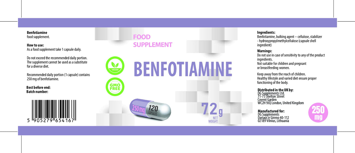 Hepatica Benfotiamine 250mg – 120 Vegan Capsules | High-Strength Vitamin B1 | 3rd Party Lab Tested | Gluten-Free, Non-GMO