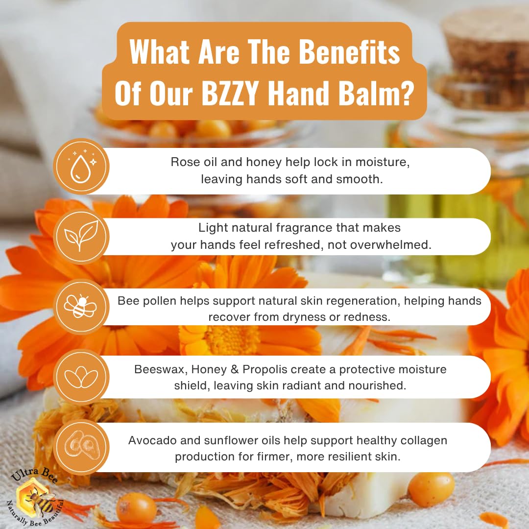 Ultra Bee Naturally Bee Beautiful 100% Natural Bzzy Hand Cream Balm with Honey & Rose 100ml