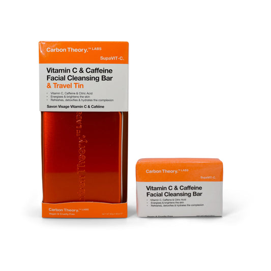 Carbon Theory Vitamin C Face Wash Bar Facial Cleansing Bar & Travel Soap Case Tin - Brightens & Evens Skin Tone - Vegan Travel Face Wash for Acne Prone Skin - Caffeine & Citric Acid - SupaVIT-C, 80g