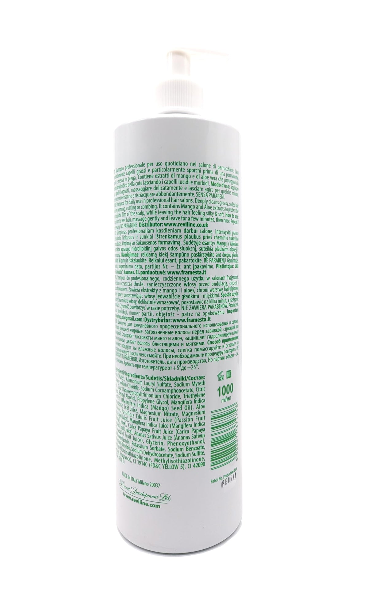Reviline PARABEN FREE Shampoo Professional daily All hair types Salon size nourishing moisturising mango aloe vera healthy silky shiny hair DEEP WASH 1L 1000ML