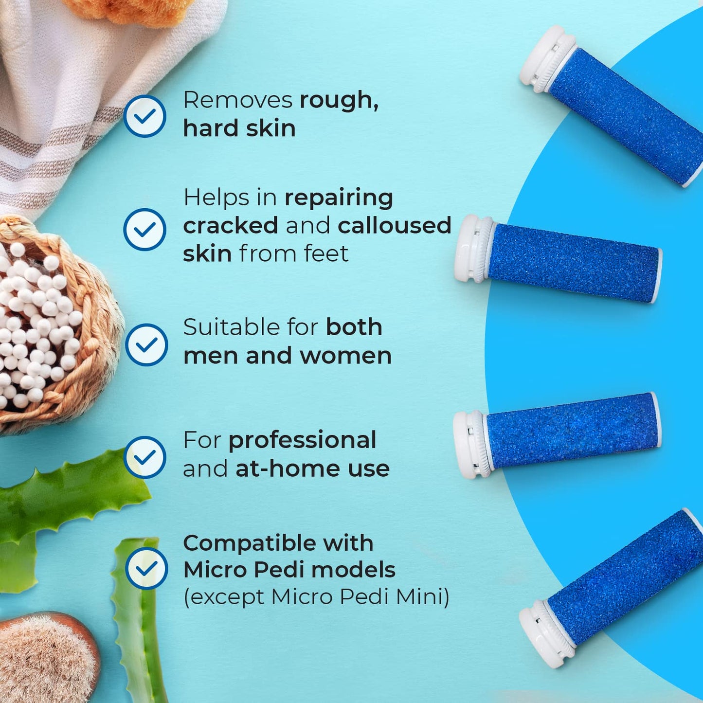 My Rollers 4 x Extra Coarse Blue Replacement Rollers Compatible with Emjoi Micro Pedi - Electric Foot File Roller Heads for Rough, Dry and Callused Feet