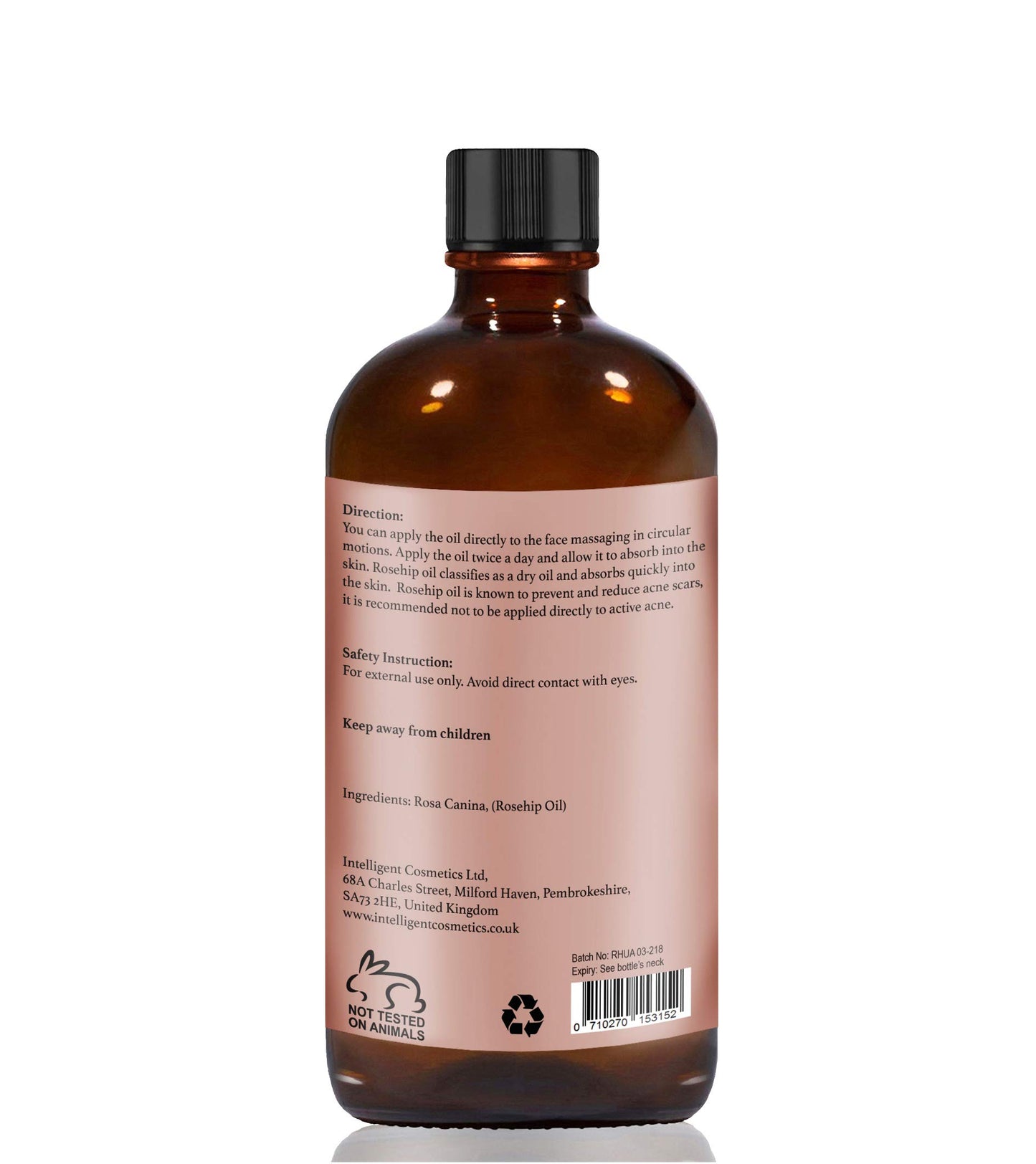 intelligent cosmetics 50ML Rosehip Oil 100% Cold Pressed Pure Certified Organic Oil, Best Known Facial Oil with Vitamin E, Vitamin C, B-carotene and a Form of Vitamin A