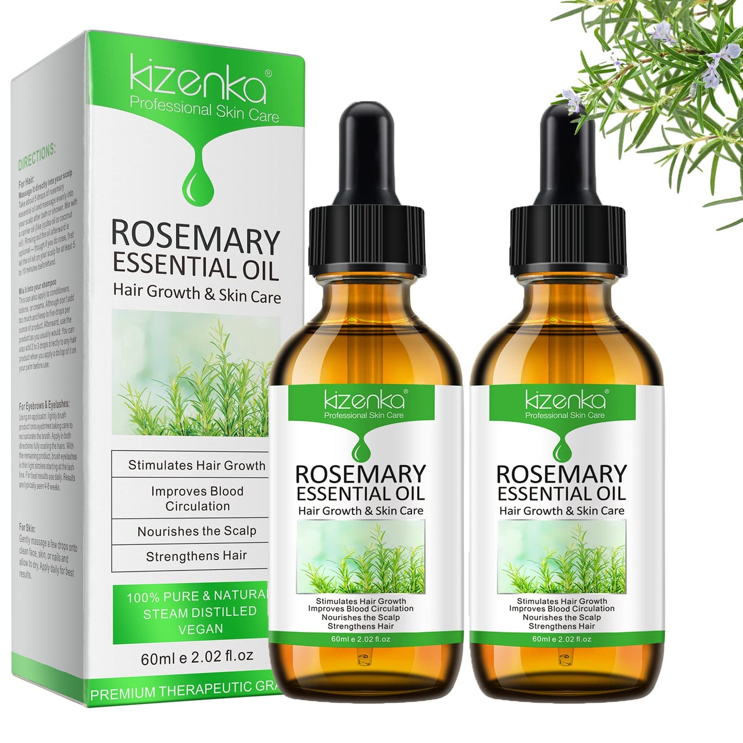 XAYGHE Rosemary Oil for Hair Growth (2PCS), Rosemary Essential Oil for Hair Growth & Skin Care, Pure Natural Hair Oil Serum, Strong Hair Root, Eyebrow and Eyelash Growth Massage Oil- 60ml*2 (60ml*2)