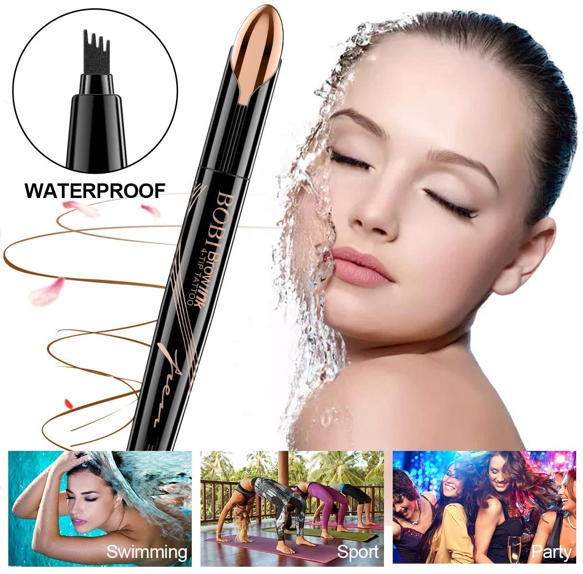 Rose Roll Eyebrow Pencil - Eyebrow Pen with Fork Tip Long-lasting Waterproof Eyebrow Pen and Smudgeproof Brow Pen for Naturally Defined Eyebrows(Dark Brown)