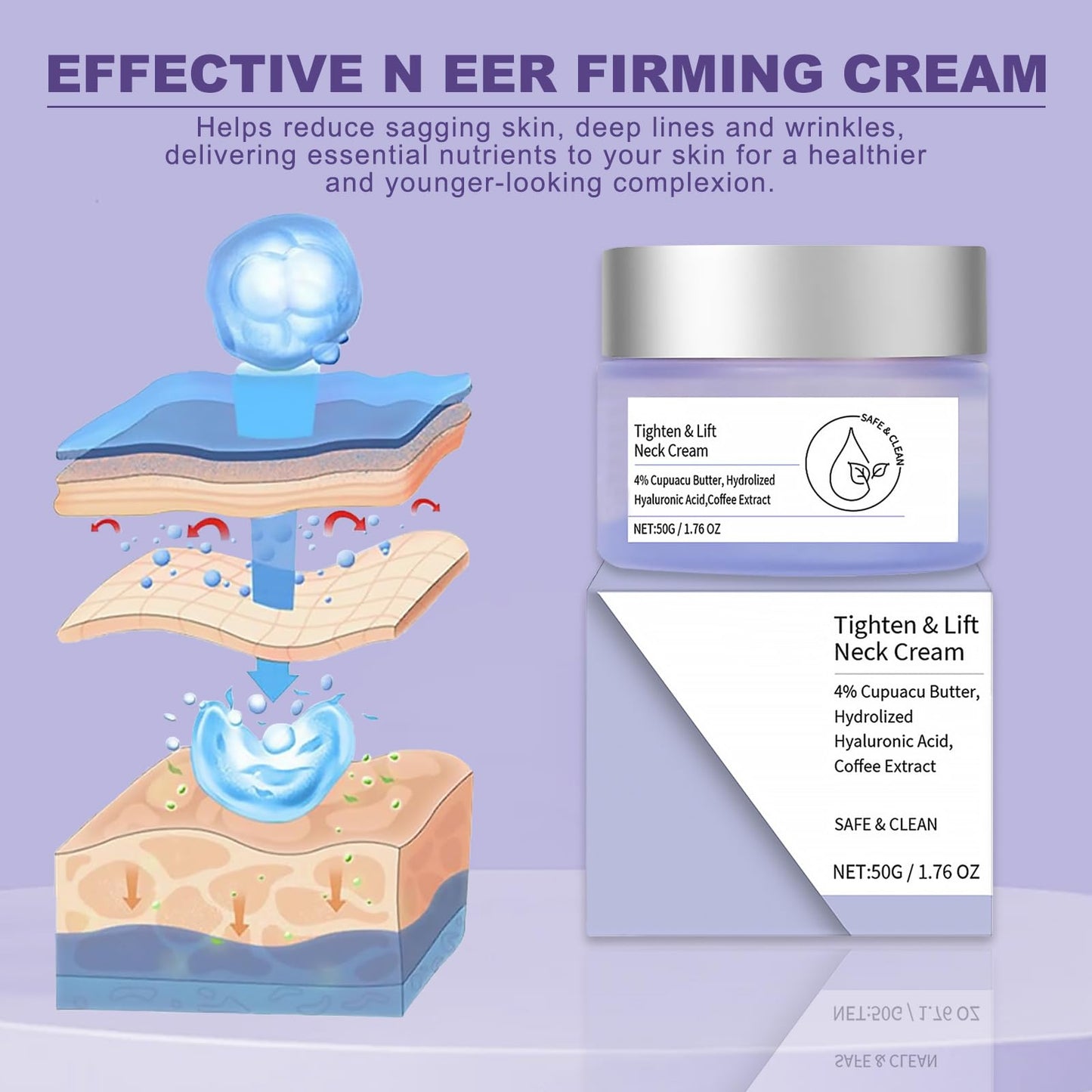 Nadiaen New Neck Firming Cream,Tighten & Lift Neck Cream Best Advanced Tightening and Repair Decolletage Cream Improving Neck Sagging Skin Reducing Wrinkles Skin Care Moisturizing Face Cream(50ml)