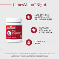 CanesMeno Menopause Support Night 30 Tablets, containing Hops, Ashwagandha, Vitamin B6 and Magnesium