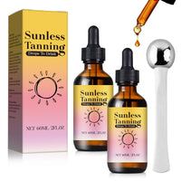 GMHLLES 2PCS Self Tanning Drops, Natural New Sunless Tanning Drops Enhances Natural Skin Tone for Face and body with 1PCS White Massage Stick 60ML