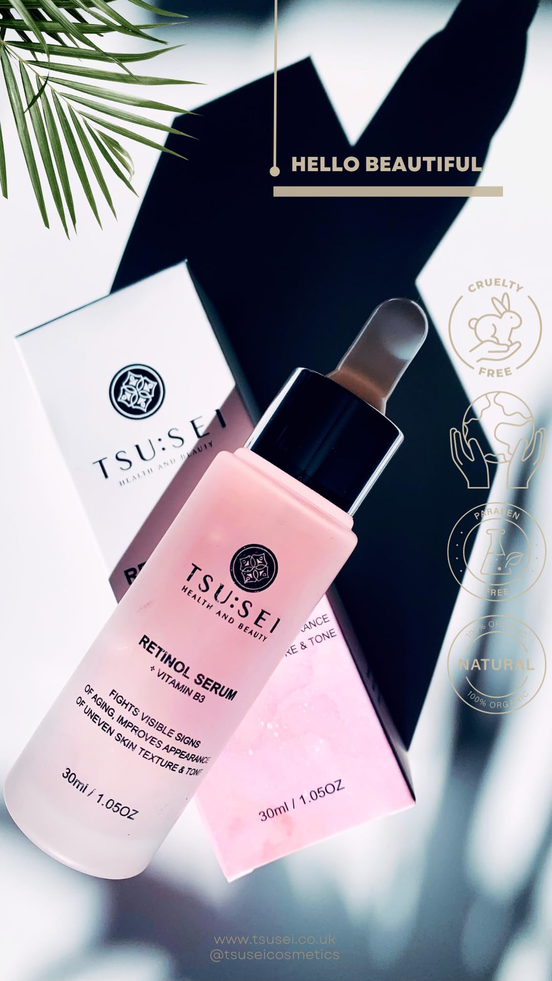 TSU:SEI Health and Beauty Retinol Serum with Vitamin B3 for face by TSU:SEI - Organic, Anti-Aging, Facial Serum for Fine Lines, Wrinkles, and Uneven Skin Tone. Cruelty Free Skincare. 30ml.