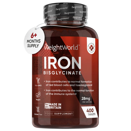 Gentle Iron Tablets High Strength 28mg - 400 Tablets (6+ Months Supply) - Vegan Iron Bisglycinate - Energy Tablets for Tiredness and Fatigue - High Absorption Iron Supplements for Women and Men