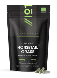 ALPHA01 Organic Horsetail 1400mg – 90 Vegan Capsules (45 Day Supply) – Pure & Potent Powder – Resealable and Recyclable Pouch by Alpha01
