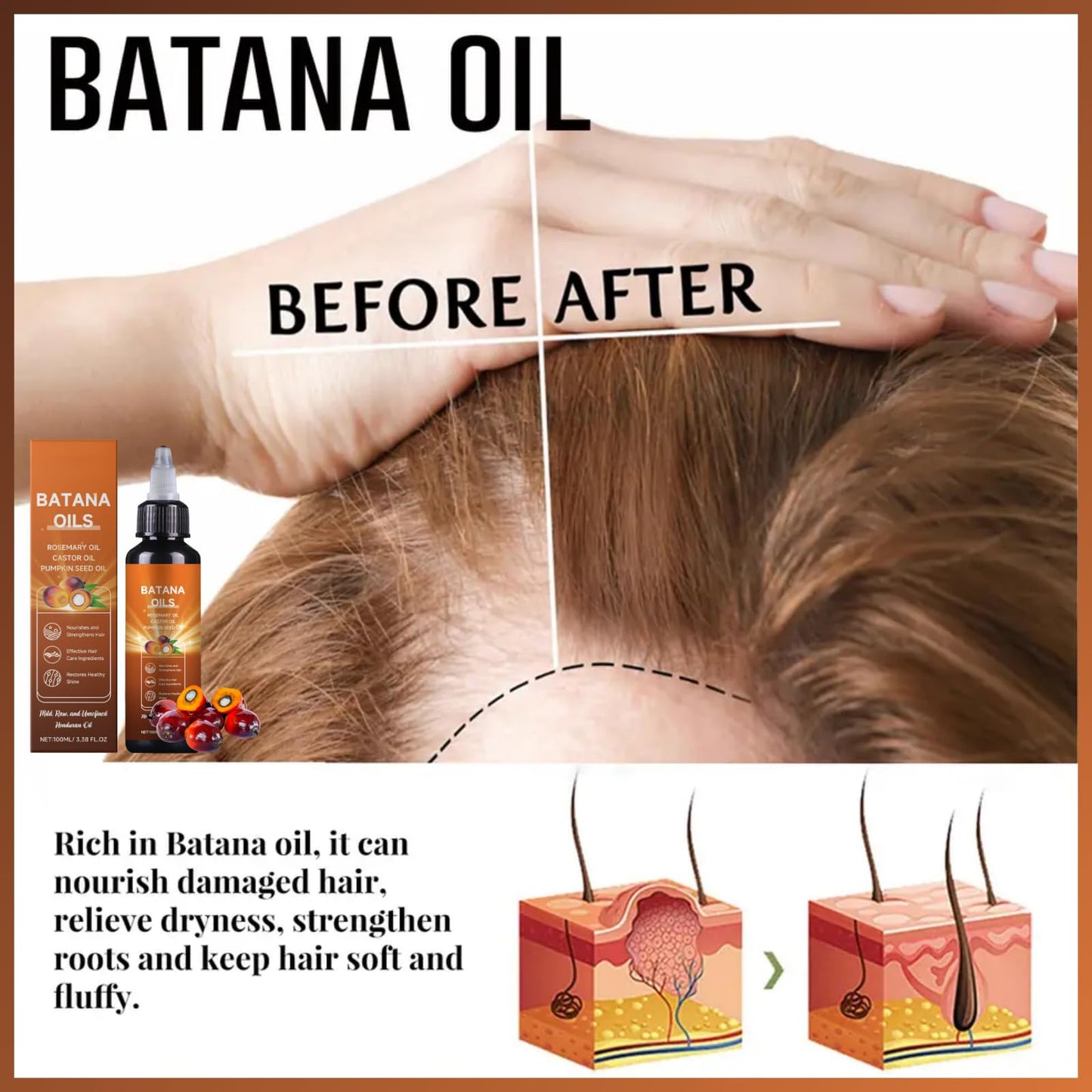 HERBENJOY Batana Oil For Hair Growth,Moisturizes Scalp & Hair Oil,Nourishing & Volumizing Hair GrowthOil,Pumpkin SeedOil For Hair Strengthening And Scalp Care,4-In-1 ScalpOil Veganic Wild HairGrowthOil
