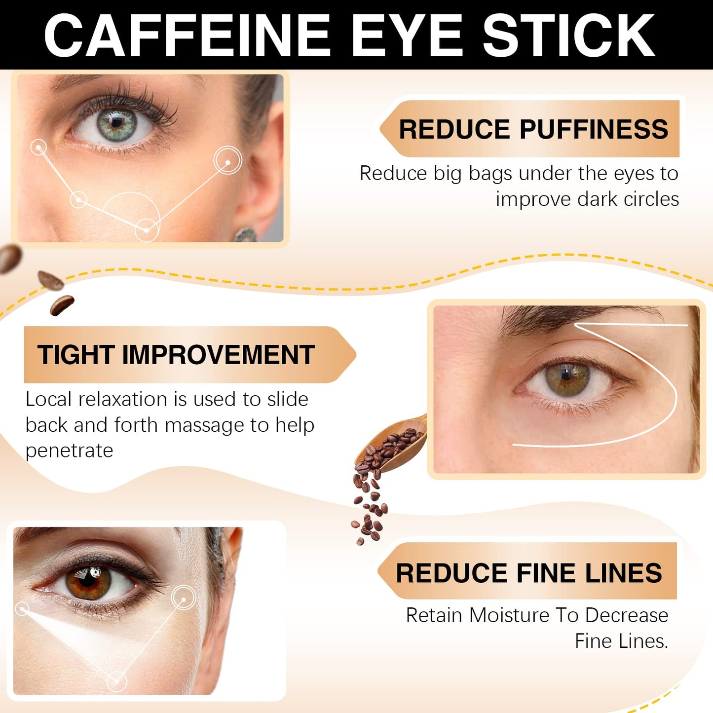 XAYGHE Caffeine Eye Stick, Caffeine Eye Cream for Dark Circle and Puffiness, 3-4 Weeks Improve Eye Bags and Fine Lines, Eye Anti Aging Treatment Smooth Skin…
