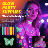 SHEBEEDO UV Face Paint Pens 8 Colours, Neon Face Paint, Glow in the Dark, FacePaint Markers, Body Art Kit - Quick Dry Washable Neon Makeup for Halloween, Festivals, Raves & Blacklight Parties