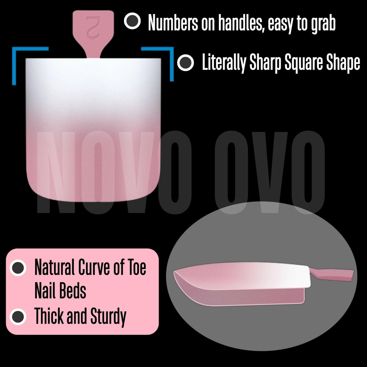 NOVO OVO Ombre French Tip Press on Toe Nail Tips, Sharp Square Pre-Designed Soft Gel False Toenail Extension, BERRY PINK Pre-applied Tip Primer & Base Coat, Full Cover Acrylic DIY x 15 Sizes 240 pcs