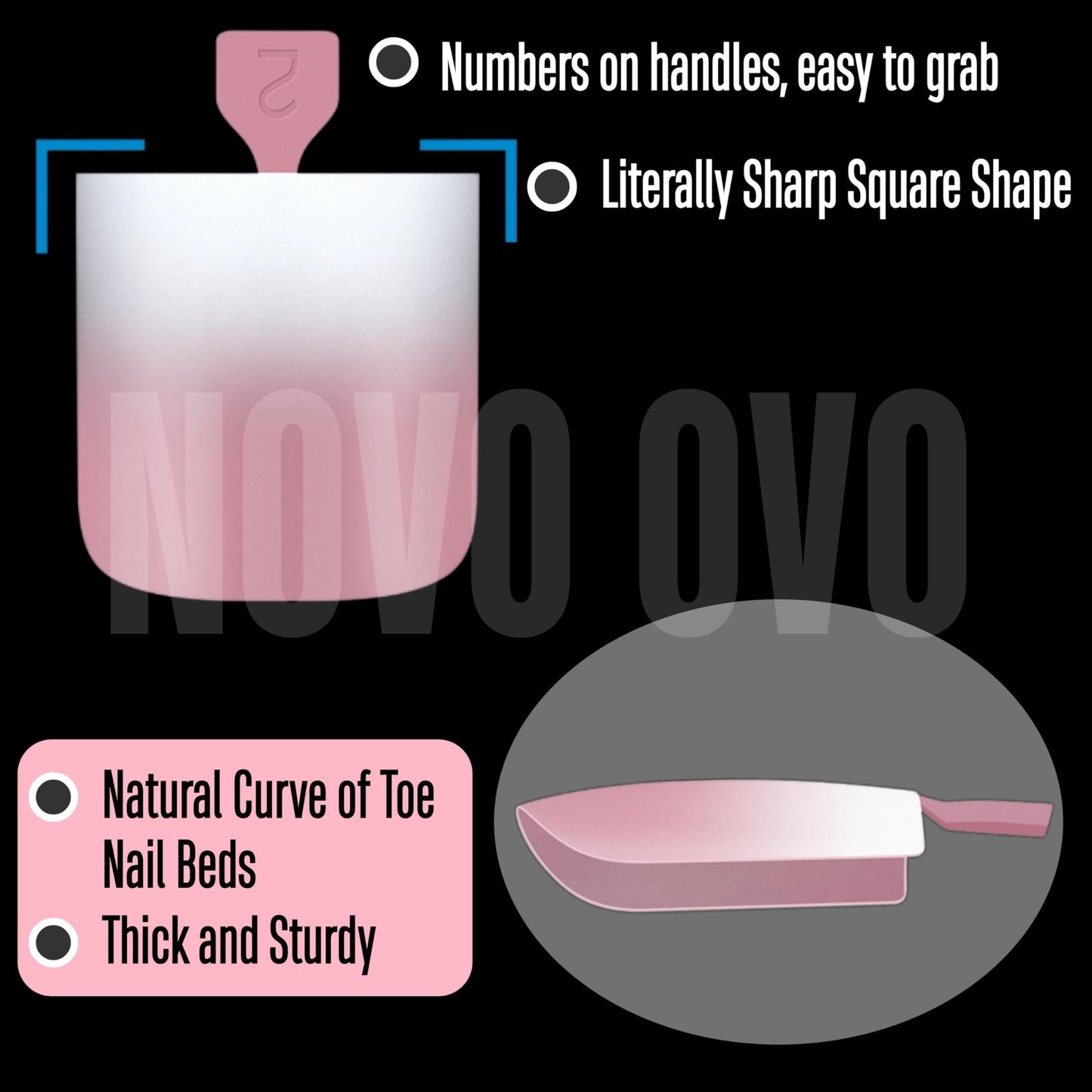 NOVO OVO Ombre French Tip Press on Toe Nail Tips, Sharp Square Pre-Designed Soft Gel False Toenail Extension, BERRY PINK Pre-applied Tip Primer & Base Coat, Full Cover Acrylic DIY x 15 Sizes 240 pcs