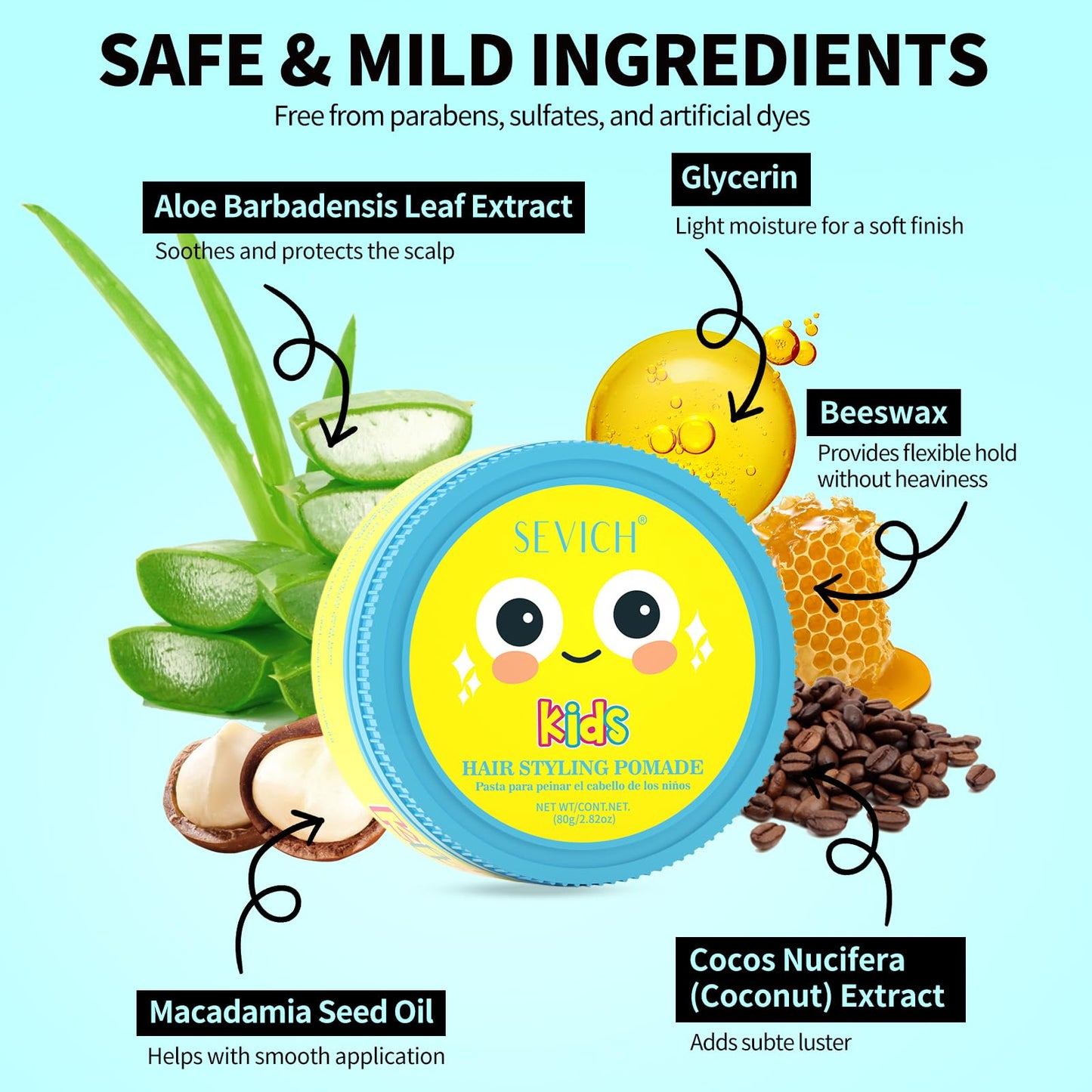 gowwim Gowwim Kids' Hair Styling Pomade， Mild and Easy to Create Cool Hairstyles, Wash with Water Without Leaving Residue, Suitable for School, Activities