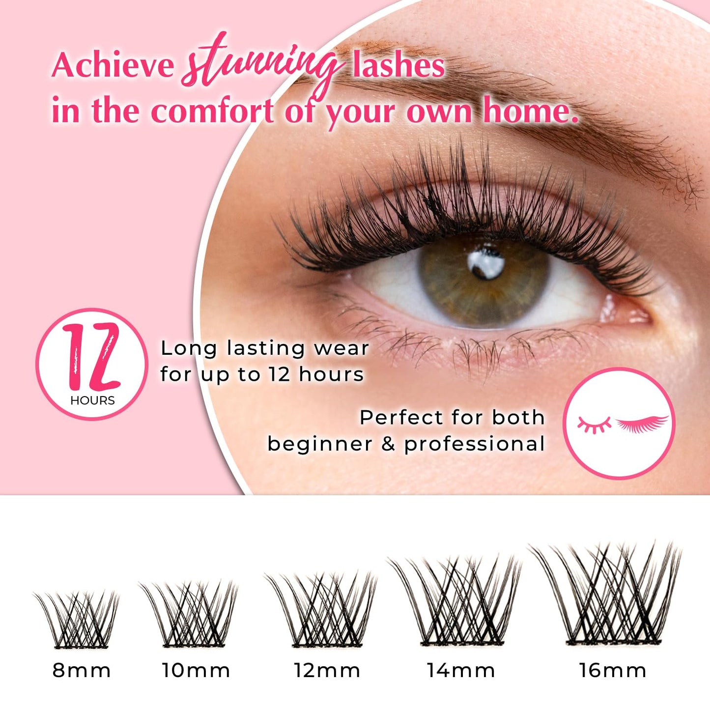 Quickie by LLBA DIY Lash Extensions | Handmade Cluster Individual Lashes | C/D Curl | 8-16mm Mixed Lengths | Easy Home Eyelash Extensions Application (Everyday Classic 003, D 8mm-14mm)