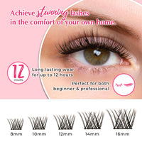 Quickie by LLBA DIY Lash Extensions | Handmade Cluster Individual Lashes | C/D Curl | 8-16mm Mixed Lengths | Easy Home Eyelash Extensions Application (Everyday Classic 003, D 8mm-14mm)