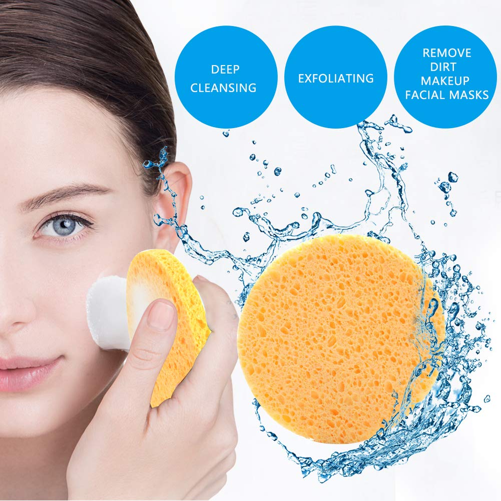 Zngou 12Pcs Large Facial Sponges Reusable Natural Round Puff Mask Cleansing Sponges Make Up Remover Cellulose Pads for Face Wash Facial Cleaning SPA