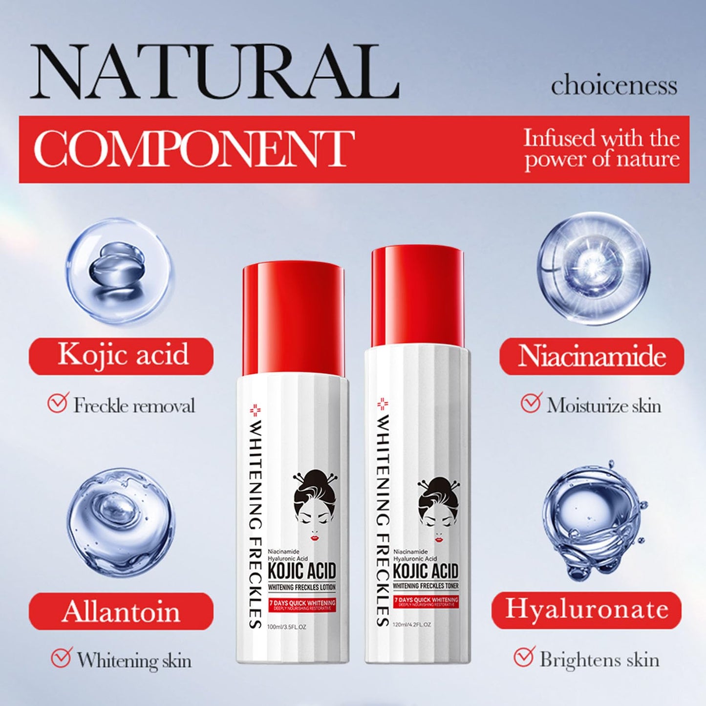 Bploar Kojic Acid Whitening Toner & Lotion, Kojic Acid Brightening Facial Toner & Lotion Set - Radiant Complexion & Moisture - For Even Skin Tone