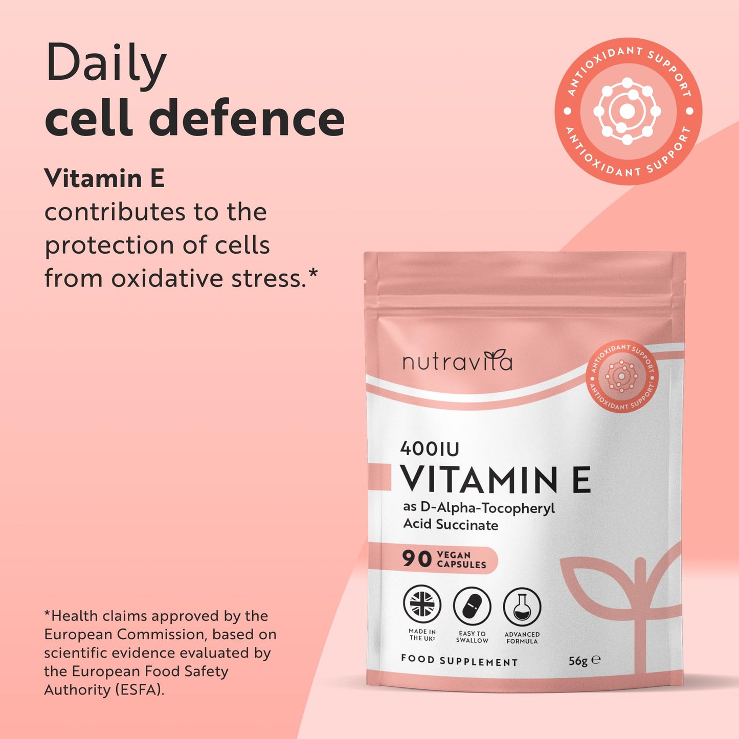 Nutravita Vitamin E 400IU D-Alpha Tocopherol – 100% Natural Vitamin E – 90 Vegan Capsules – Highly Absorbable – 3 Month Supply – Protects Cells from Oxidative Stress – Made in The UK