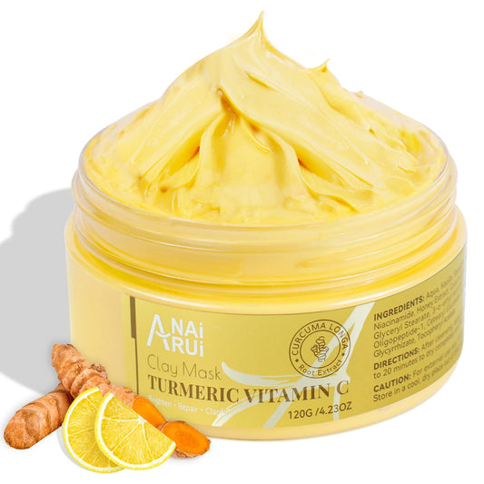 ANAiRUi Turmeric Vitamin C Clay Mask With Turmeric, Vitamin C and Kaolin clay, for Deeply Cleansing and Hydrating, Reduce Acne, Dark Spots, Blackheads, and Pores, Skincare Mask, 120g