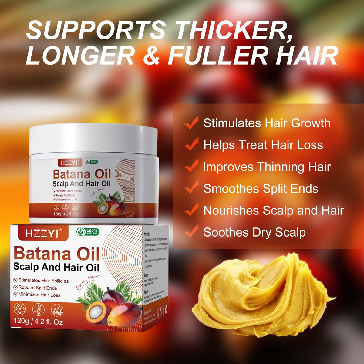 VIDIND Batana Oil Promotes Hair Growth, Natural and Healthy, Can be Used as A Hair Mask and Hair Oil, Moisturizes Hair, Repairs Damaged Hair, Makes Hair Thicker and Fuller (120g)