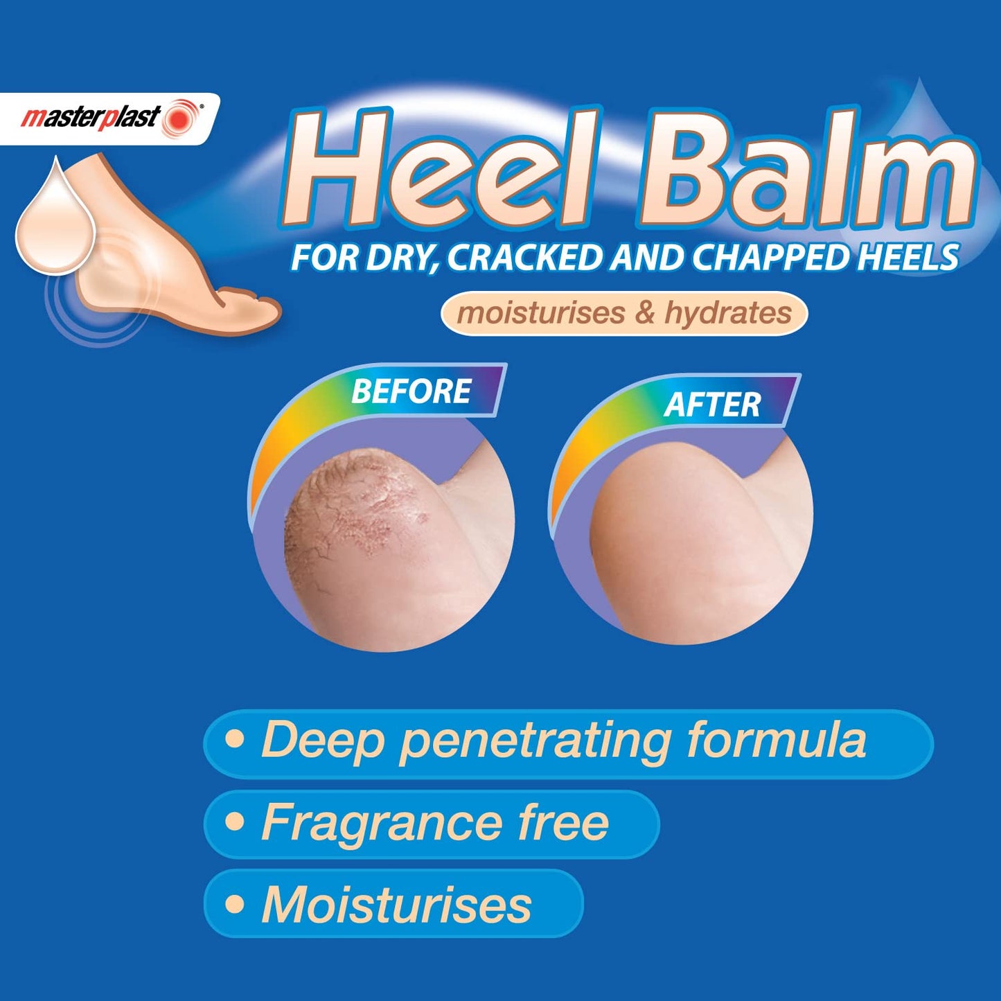 Masterplast Heel Balm | Moisturising Repair Cream for Dry, Cracked and Chapped feet | Hydrating Foot Cream - Fragrance Free (70g Tube)