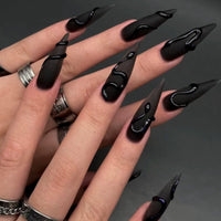Generic 24PCS Black Almond Press-on Nails, Long Stiletto Shape with 3D Snake Design, Glossy Full Cover Fake Nails for Women, Easy Stick-On French Tip False for Quick Application