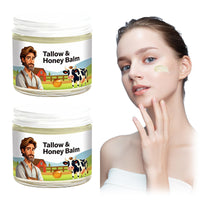 Kenmohuo 2PC Tallow and Honey Balm, Beef Tallow Skin Care Face Cream, Facial Balms Skincare, Handmade Natural Body Moisturizer for Smooth, Hydrated Skin (60g*2)