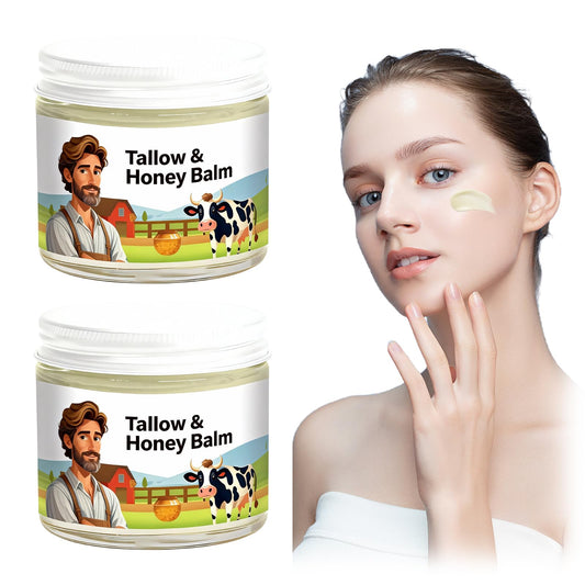 Kenmohuo 2PC Tallow and Honey Balm, Beef Tallow Skin Care Face Cream, Facial Balms Skincare, Handmade Natural Body Moisturizer for Smooth, Hydrated Skin (60g*2)