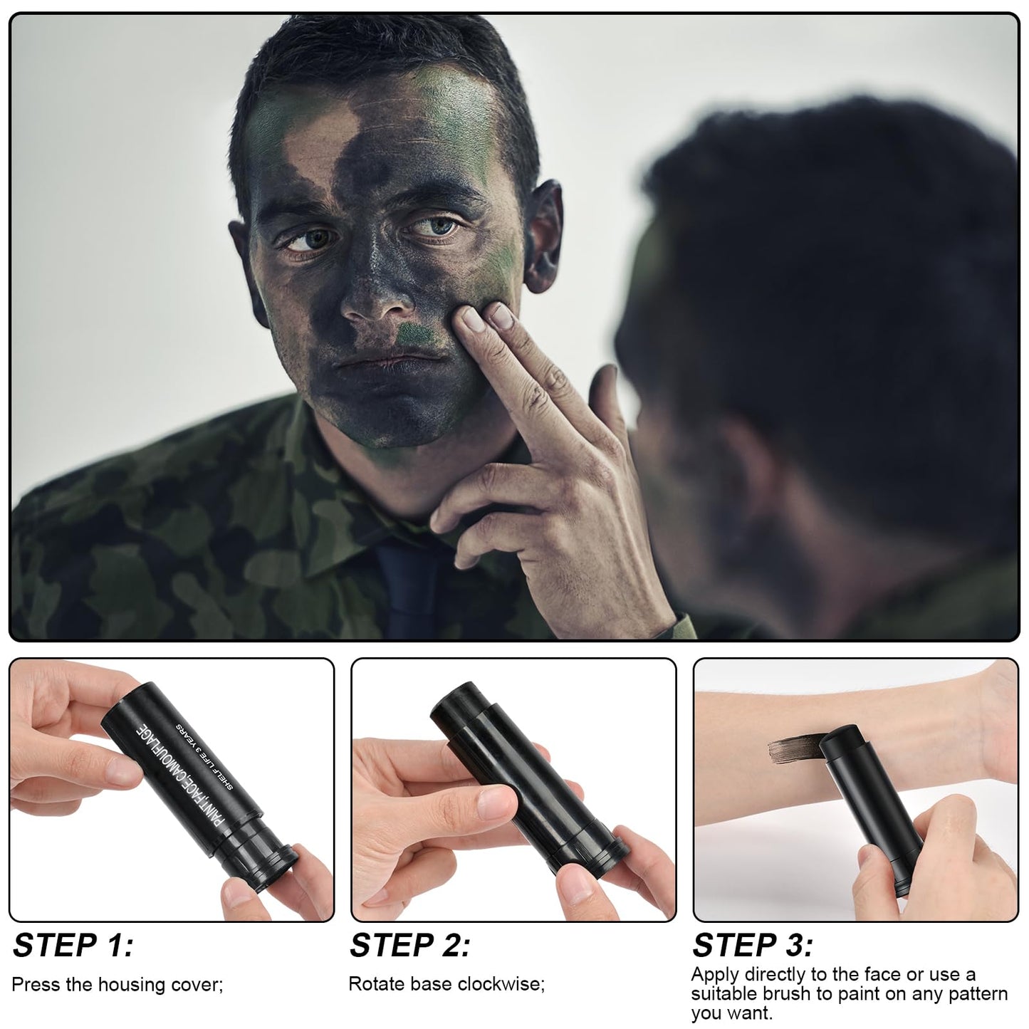 Aomig Black Face Paint Stick, Eye Face Body Paint Stick Colors Tube Waterproof Face Paint For Sports Baseball Softball Football Athletes Halloween Game Cosplay Costume Party Makeup Stick