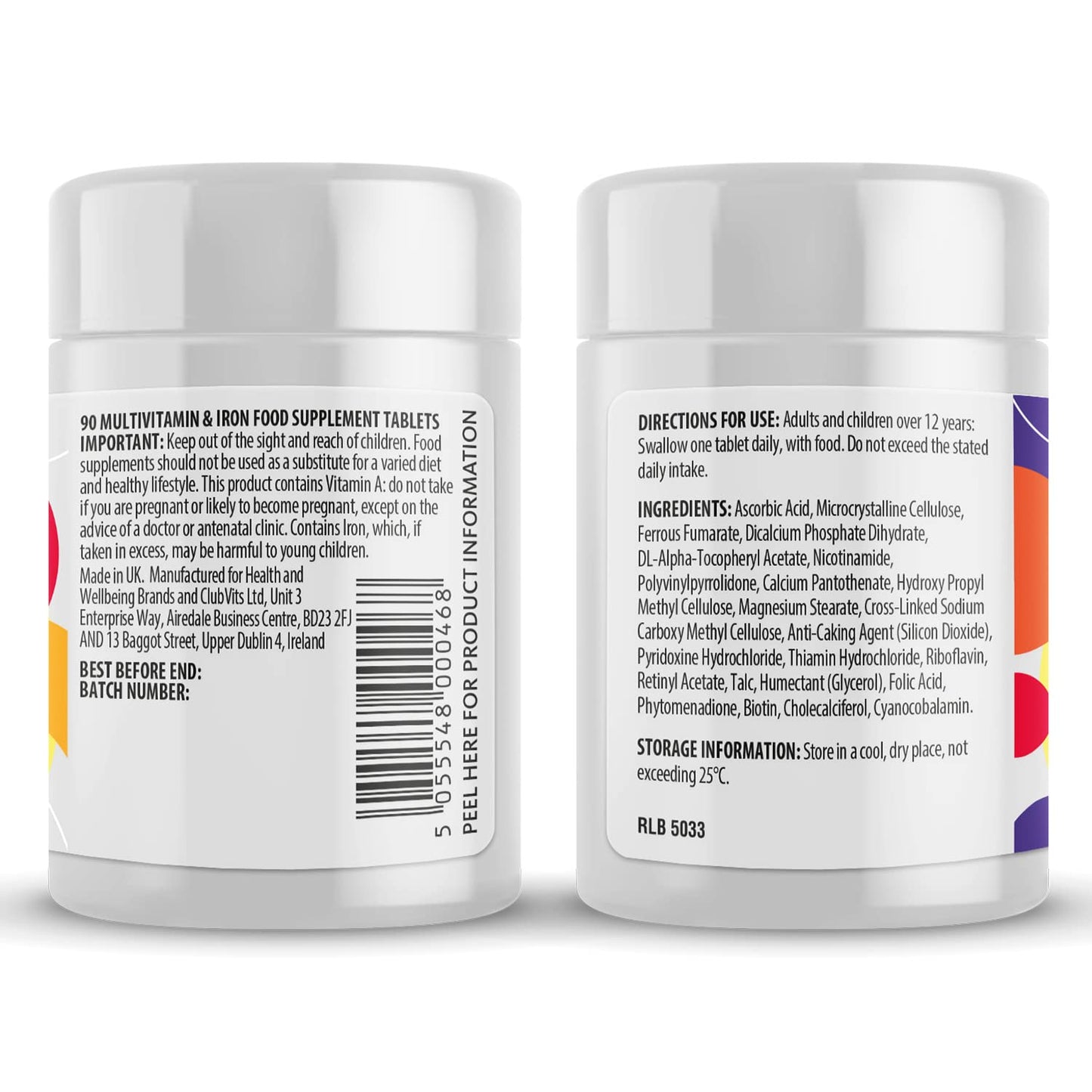Club Vits Multivitamin & Iron (180) 2 x 90 Easy to Swallow Tablets (180) with Vitamins A,B,D,C,E and Minerals, One a Day, Support for Immune System,