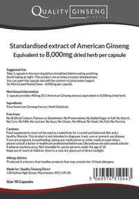 Quality Ginseng Direct American Ginseng - 8,000mg Capsules - Powerful Formula (90)