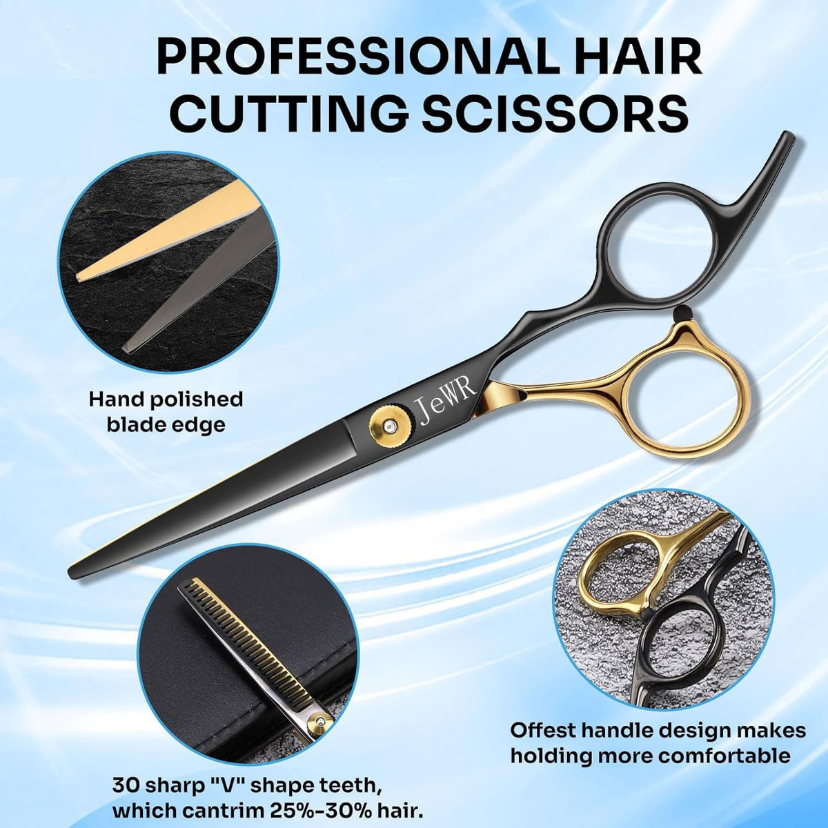 JeWR Hairdressing Scissors, 15 Pcs Thinning Scissor Kit, Professional Hairdressing Scissors Kit with Protective Case, Extra Sharp and Precise for Hair and Beard for Hairdresser/Hairdresser/Beard