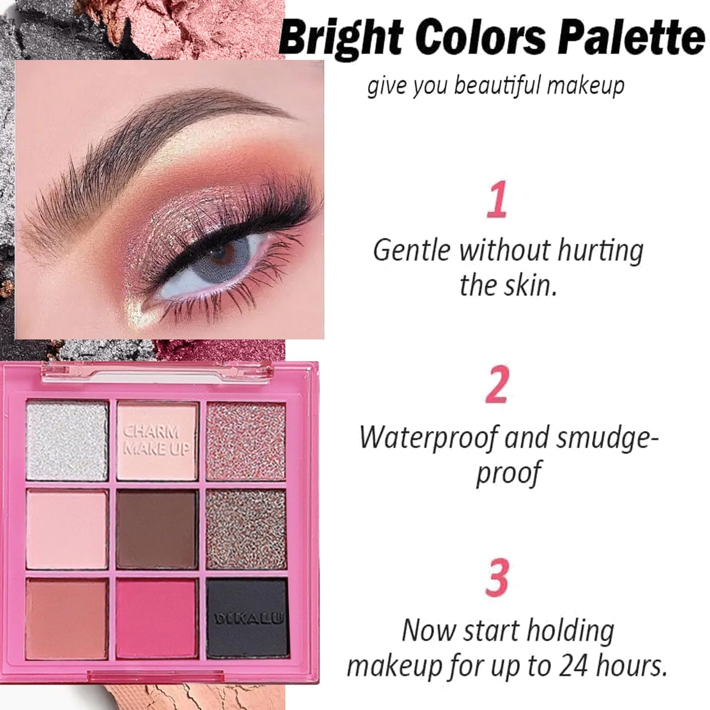 GEEWHILE Pink Eyeshadow Palette Brown Black Pink Matte Glitter Eye Shadow Pallets For Women, Highly Pigmented Long Lasting Pink Smokey Eyeshadow Make-Up Palettes Waterproof Blendable Pink Eyeshadow Palette
