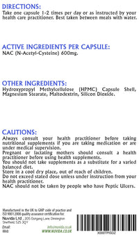 NUVIDA NATURAL HEALTH N-Acetyl-Cysteine 600mg - 120 NAC Capsules - Vegan and Vegetarian Friendly Amino Acid NAC Supplement 600mg- Allergen Free Capsules