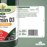 Natures Aid Vegan Vitamin D3 Tablets, 1000 iu, Count 60