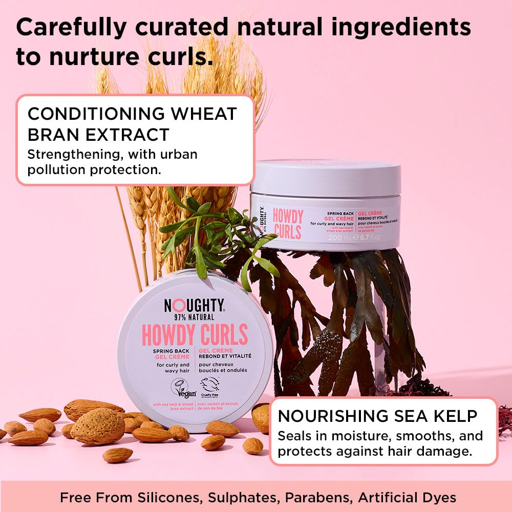 Noughty 97% Natural Howdy Curls Spring Back Gel Creme, Formulated for Curly and Wavy Hair, with Sea Kelp and Wheat Bran Extract 200ml