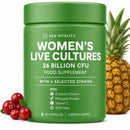 Sea Vitality Women's Live Cultures Food Supplement - 26 Billion CFU, 6 Selected Strains with Cranberry Extract, Pineapple Powder, GOS & Vitamin C - 60 Capsules, 1-a-Day Formula for Women, 60 Day Supply